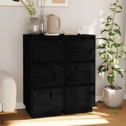 Ladekasten|Ladekasten-vidaXL - Dressoir - Zwart - Grenenhout - 2 stuks