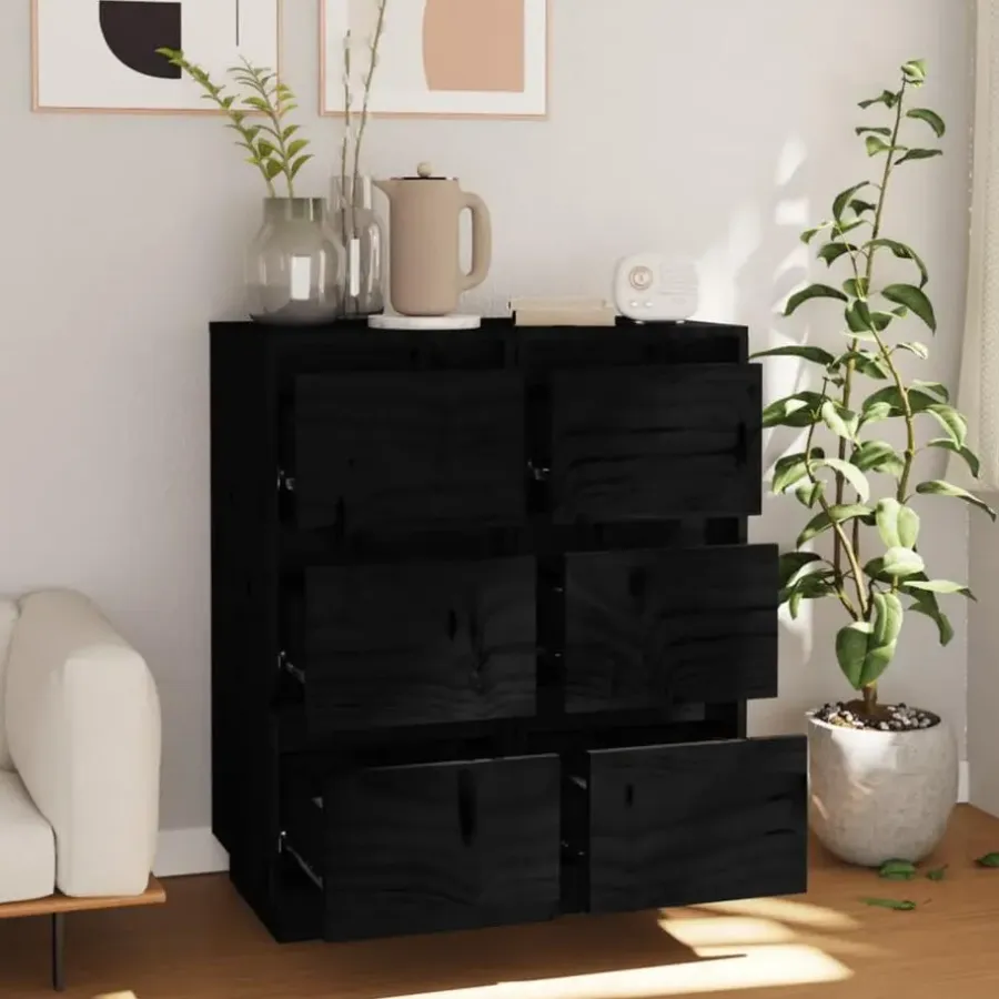 Ladekasten|Ladekasten-vidaXL - Dressoir - Zwart - Grenenhout - 2 stuks