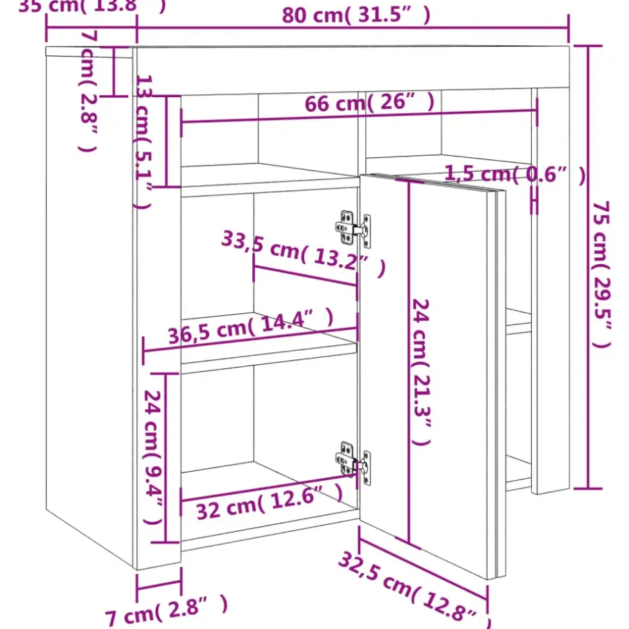 Dressoirs-vidaXL - Dressoir - Zwart - Bewerkt hout - 80 x 35 x 75 cm