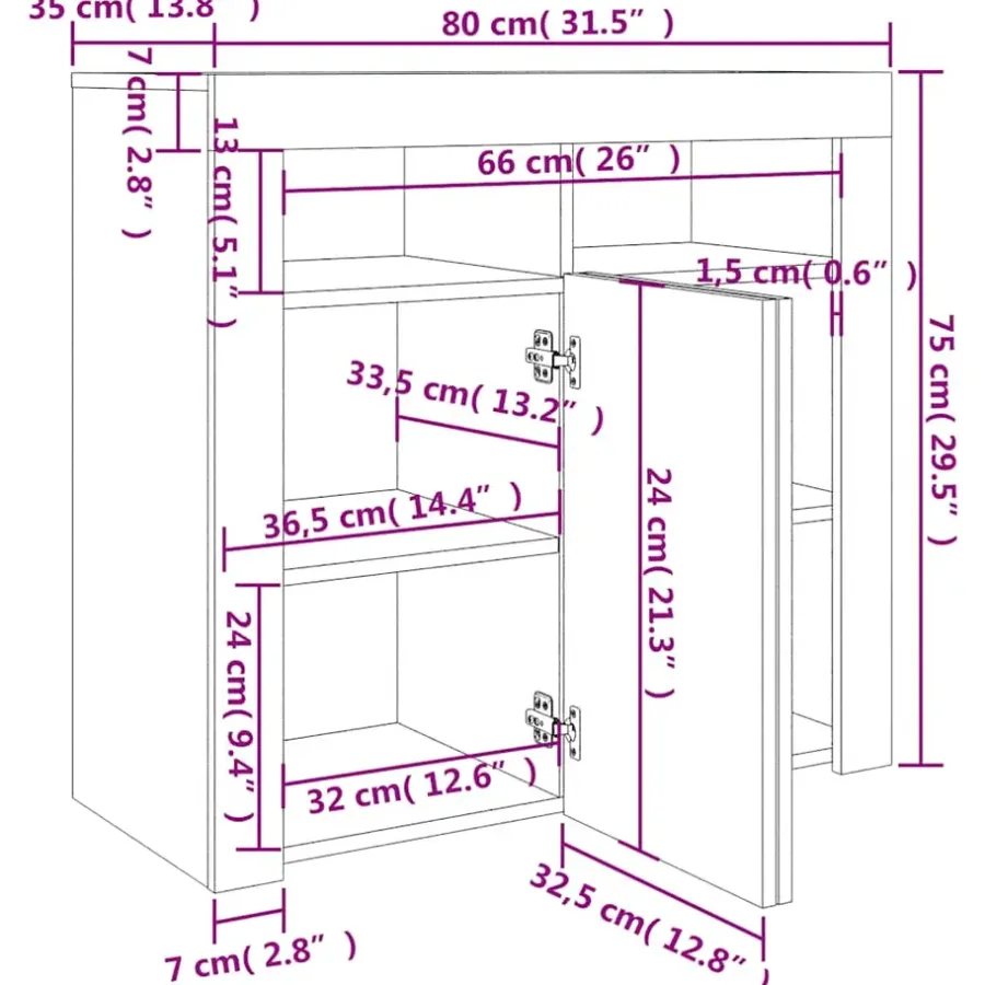 Dressoirs-vidaXL - Dressoir - Zwart - Bewerkt hout - 80 x 35 x 75 cm