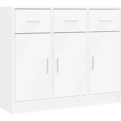 vidaXL - Dressoir met 3 deuren 3 lades - Wit - Bewerkt hout - 91x28x75 cm
