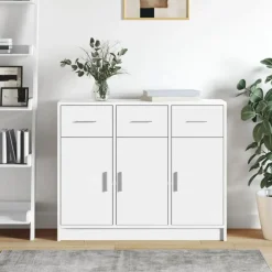 vidaXL - Dressoir met 3 deuren 3 lades - Wit - Bewerkt hout - 91x28x75 cm