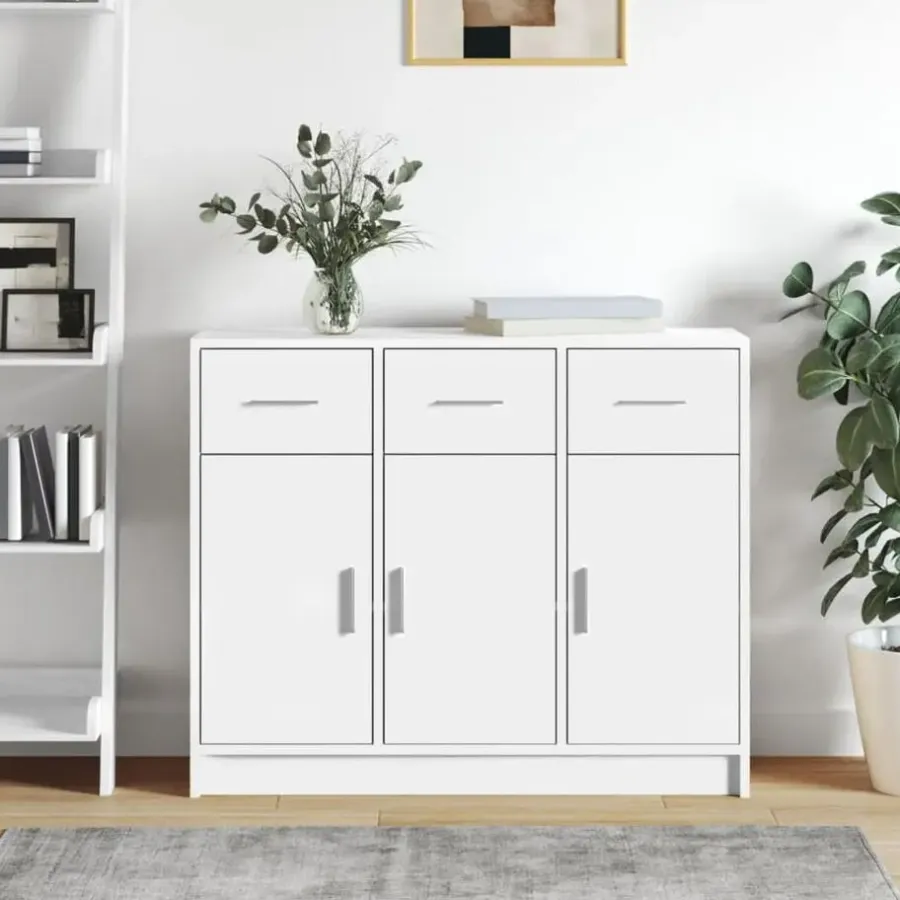 vidaXL - Dressoir met 3 deuren 3 lades - Wit - Bewerkt hout - 91x28x75 cm