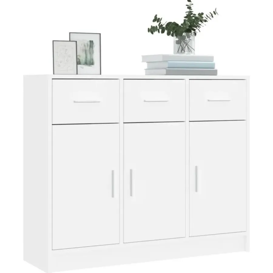 vidaXL - Dressoir met 3 deuren 3 lades - Wit - Bewerkt hout - 91x28x75 cm