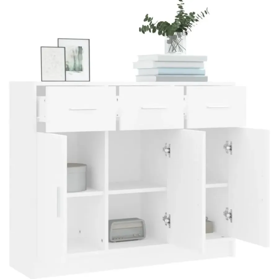 vidaXL - Dressoir met 3 deuren 3 lades - Wit - Bewerkt hout - 91x28x75 cm