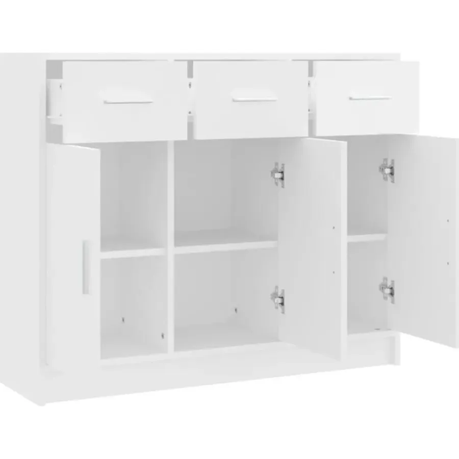 vidaXL - Dressoir met 3 deuren 3 lades - Wit - Bewerkt hout - 91x28x75 cm