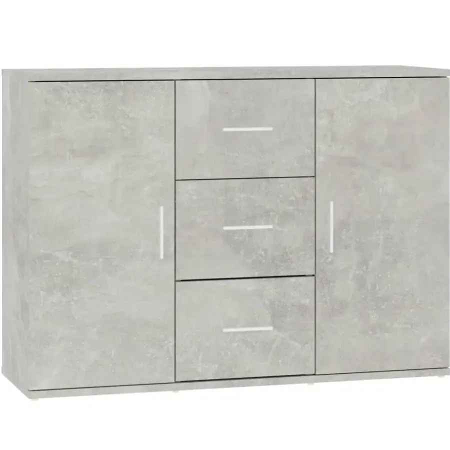 Dressoirs-vidaXL - Dressoir met 2 deuren 3 lades - Betongrijs - Hout -91x29.5x65 cm