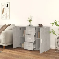 Dressoirs-vidaXL - Dressoir met 2 deuren 3 lades - Betongrijs - Hout -91x29.5x65 cm