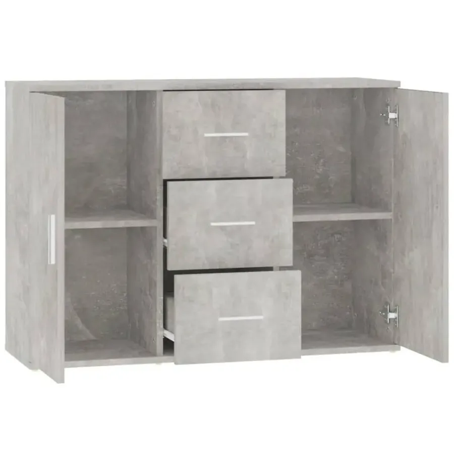 Dressoirs-vidaXL - Dressoir met 2 deuren 3 lades - Betongrijs - Hout -91x29.5x65 cm