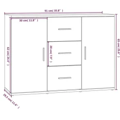 Dressoirs-vidaXL - Dressoir met 2 deuren 3 lades - Betongrijs - Hout -91x29.5x65 cm
