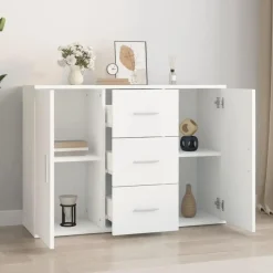vidaXL - Dressoir met 2 deuren 3 lades - Wit - Bewerkt hout -91x29.5x65 cm