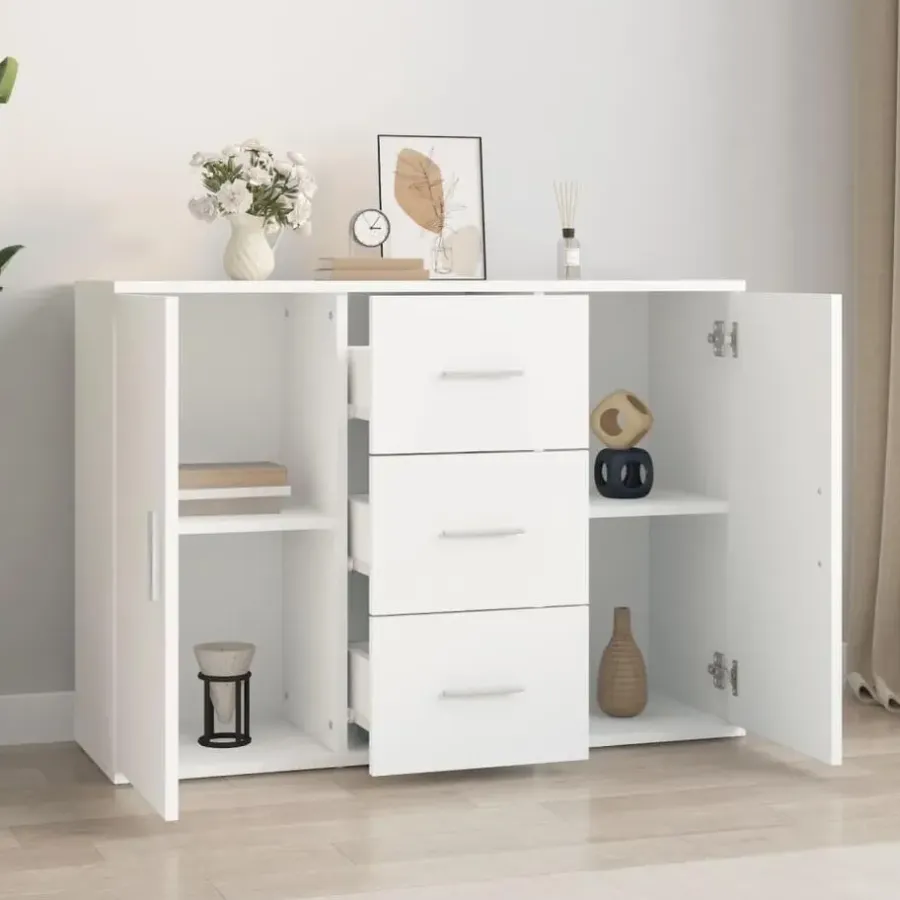 vidaXL - Dressoir met 2 deuren 3 lades - Wit - Bewerkt hout -91x29.5x65 cm