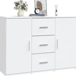 vidaXL - Dressoir met 2 deuren 3 lades - Wit - Bewerkt hout -91x29.5x65 cm