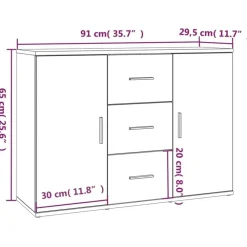 vidaXL - Dressoir met 2 deuren 3 lades - Wit - Bewerkt hout -91x29.5x65 cm
