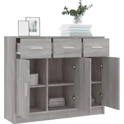Dressoirs-vidaXL - Dressoir met 3 deuren 3 lades - Grijs sonoma eiken - Hout - 91x28x75 cm