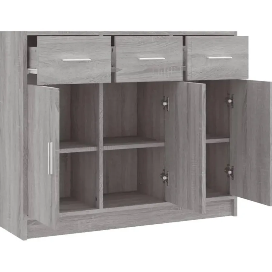 Dressoirs-vidaXL - Dressoir met 3 deuren 3 lades - Grijs sonoma eiken - Hout - 91x28x75 cm