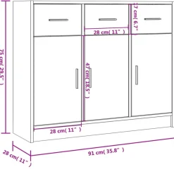 Dressoirs-vidaXL - Dressoir met 3 deuren 3 lades - Grijs sonoma eiken - Hout - 91x28x75 cm