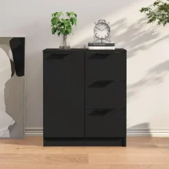 Dressoirs-vidaXL - Dressoir met 1 deur 3 lades - Zwart - Bewerkt hout - 60x30x70 cm