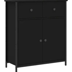Dressoirs-vidaXL - Dressoir met 2 deuren 2 lades - Zwart - Hout en staal -70x30x80 cm