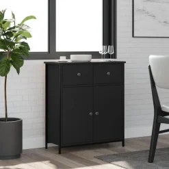 Dressoirs-vidaXL - Dressoir met 2 deuren 2 lades - Zwart - Hout en staal -70x30x80 cm