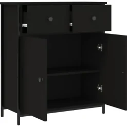 Dressoirs-vidaXL - Dressoir met 2 deuren 2 lades - Zwart - Hout en staal -70x30x80 cm