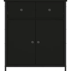 Dressoirs-vidaXL - Dressoir met 2 deuren 2 lades - Zwart - Hout en staal -70x30x80 cm