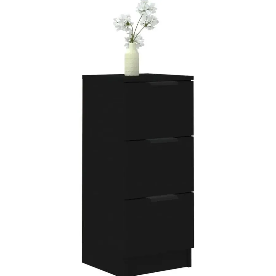Dressoirs-vidaXL - Dressoir met 3 lades - Zwart - Bewerkt hout - 30x30x70 cm