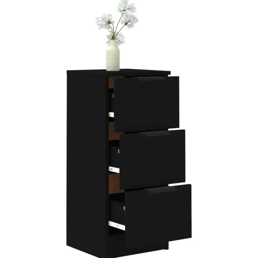 Dressoirs-vidaXL - Dressoir met 3 lades - Zwart - Bewerkt hout - 30x30x70 cm