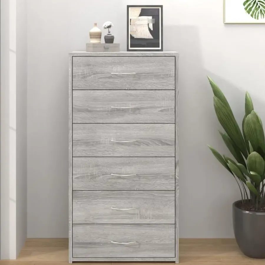 vidaXL - Dressoir met 6 lades - Grijs sonoma eiken - Bewerkt hout - 50x34x96 cm