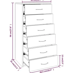 vidaXL - Dressoir met 6 lades - Grijs sonoma eiken - Bewerkt hout - 50x34x96 cm