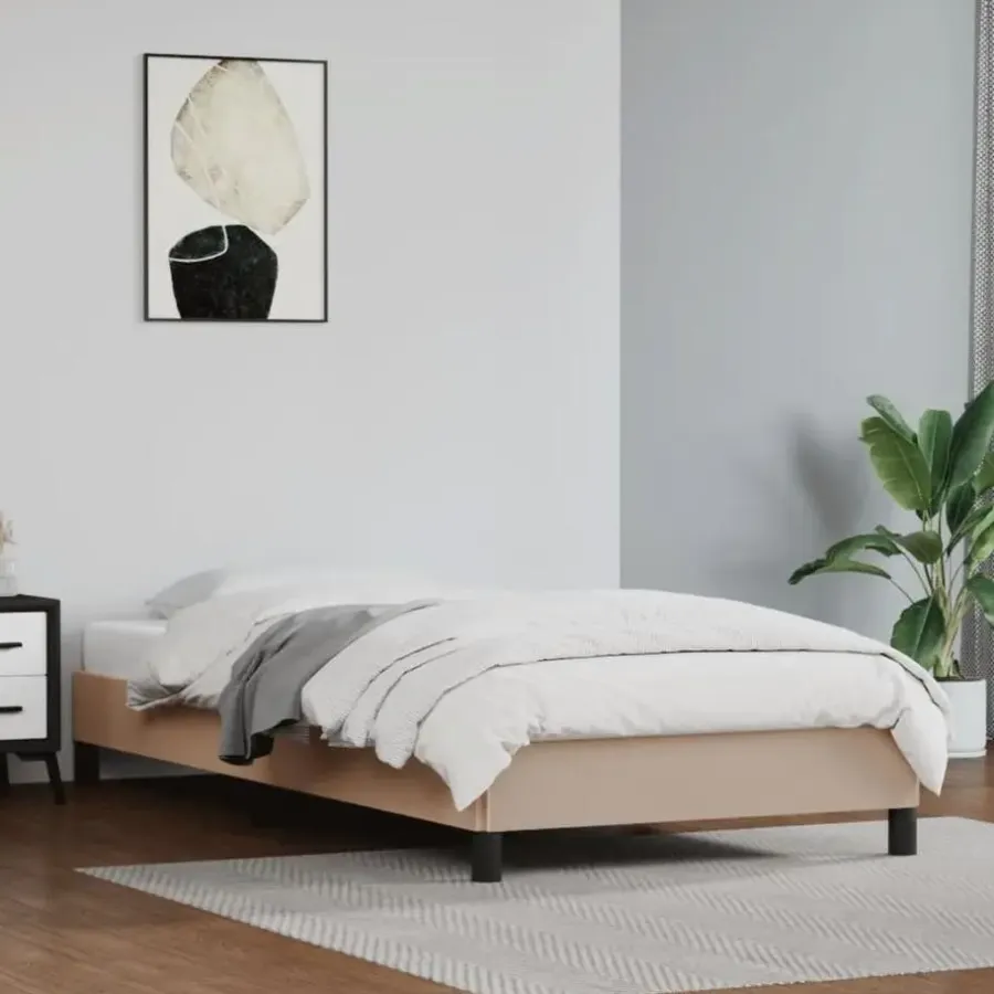 1-Persoons Bedden-vidaXL - Eenpersoonsbed frame - Cappuccinokleurig - Kunstleer - 90x190 cm