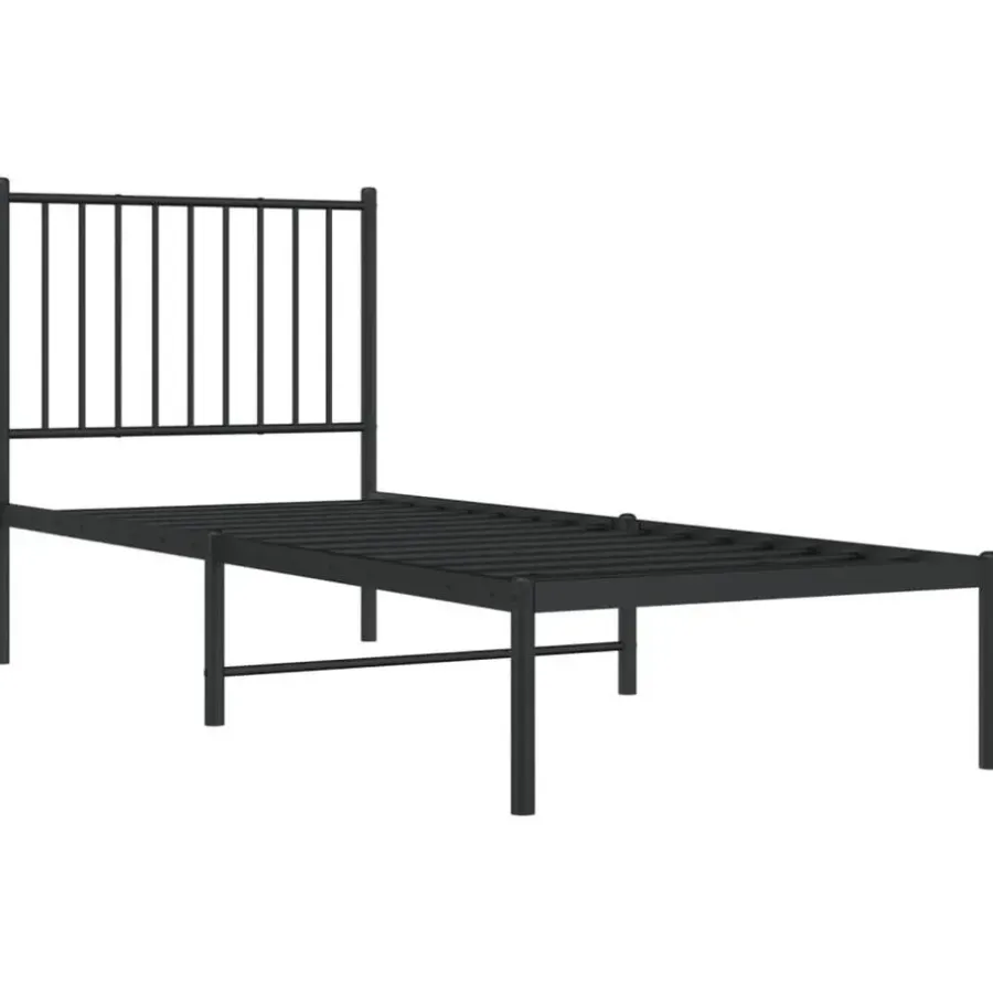 vidaXL - Eenpersoonsbed met hoofdbord - Zwart - Metaal - 80x200 cm