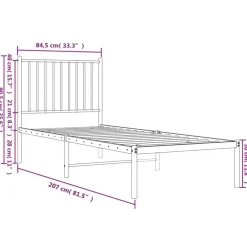 vidaXL - Eenpersoonsbed met hoofdbord - Zwart - Metaal - 80x200 cm