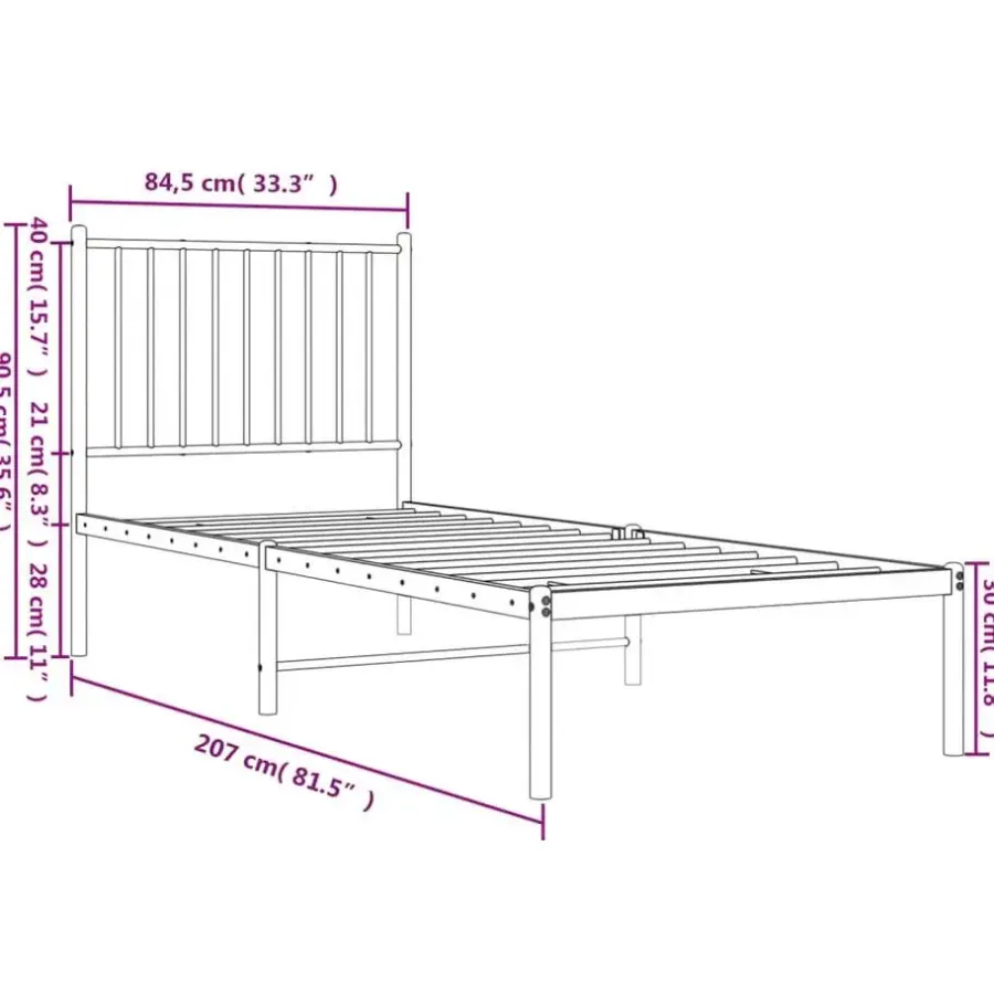 vidaXL - Eenpersoonsbed met hoofdbord - Zwart - Metaal - 80x200 cm