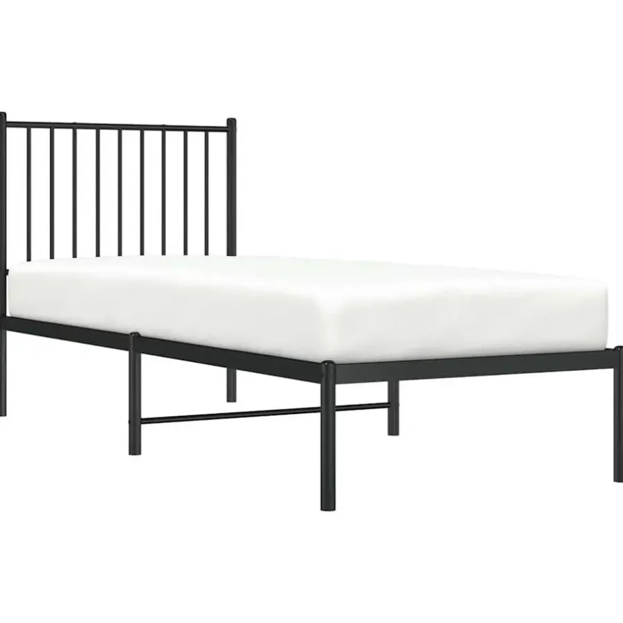 vidaXL - Eenpersoonsbed met hoofdbord - Zwart - Metaal - 80x200 cm