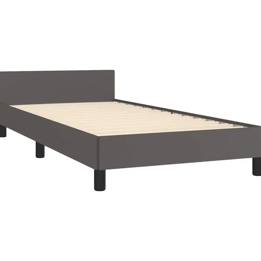 1-Persoons Bedden-vidaXL - Eenpersoonsbed met hoofdeinde zonder matras - Grijs - 90x200 cm