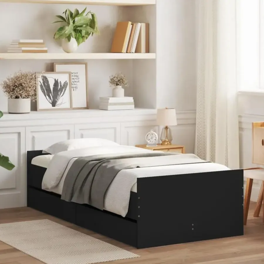 vidaXL - Eenpersoonsbed met lades - Zwart - 90x200 cm