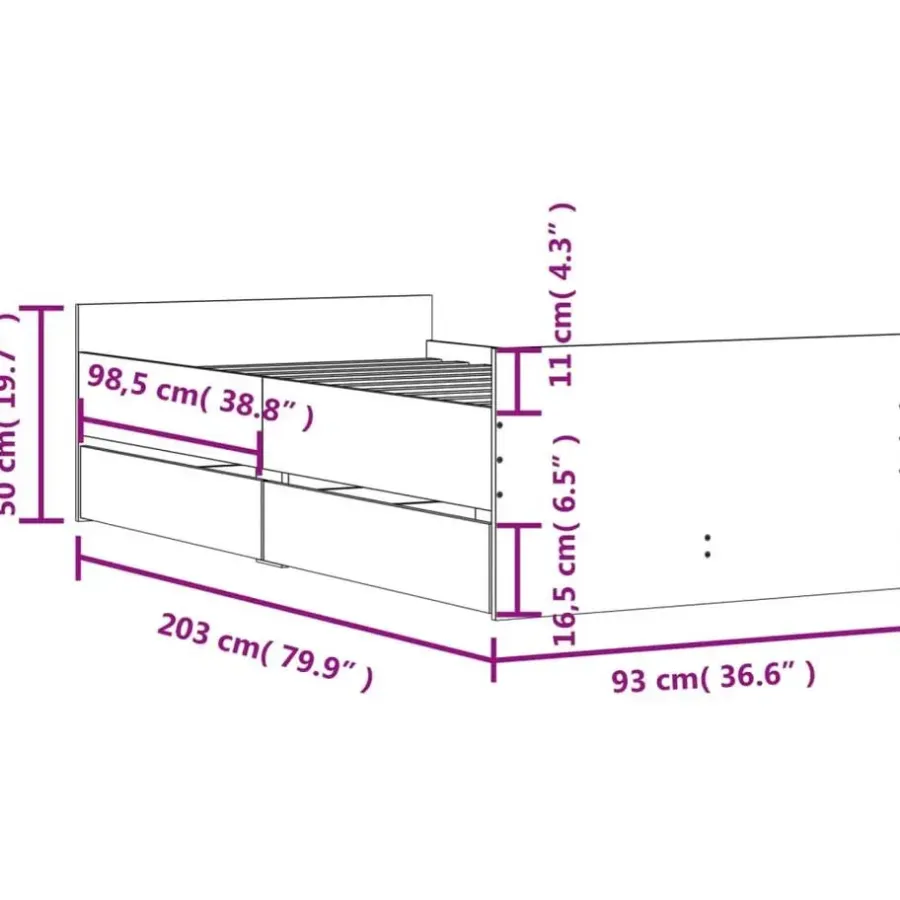 vidaXL - Eenpersoonsbed met lades - Zwart - 90x200 cm