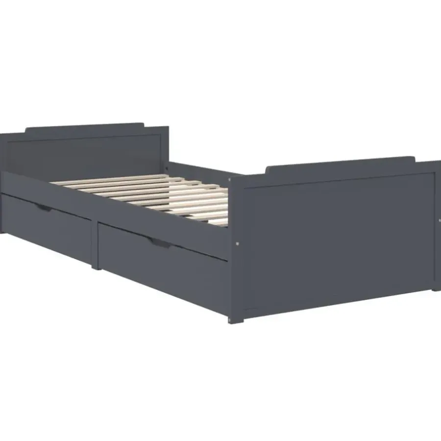 vidaXL - Eenpersoonsbed met lades - Donkergrijs - Massief grenenhout - 90x200 cm