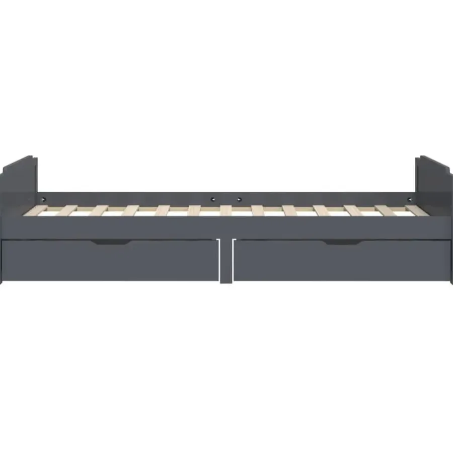 vidaXL - Eenpersoonsbed met lades - Donkergrijs - Massief grenenhout - 90x200 cm