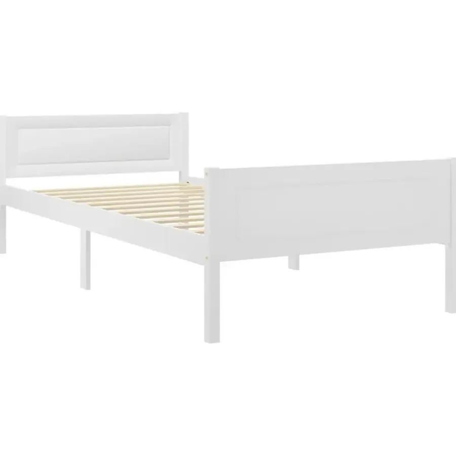 1-Persoons Bedden-vidaXL - Eenpersoonsbed met hoofdbord - Wit - Massief grenenhout - 90x200 cm