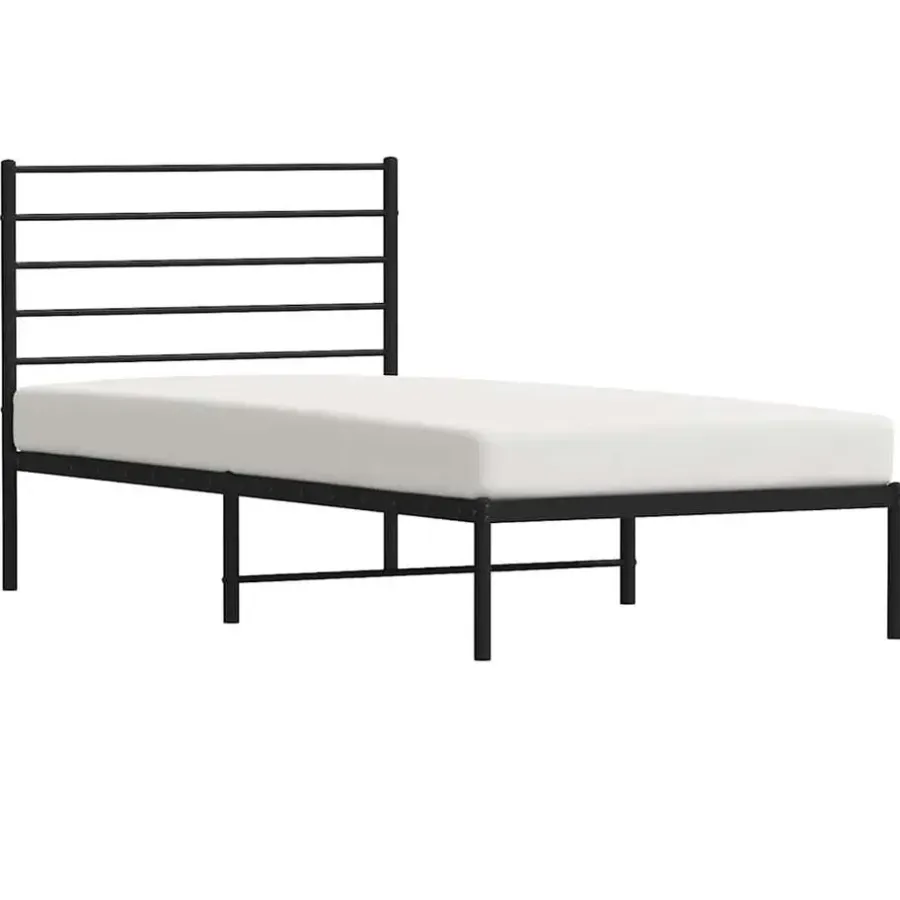 vidaXL - Eenspersoonsbed met hoofdbord - Zwart - Metaal - 80x200 cm