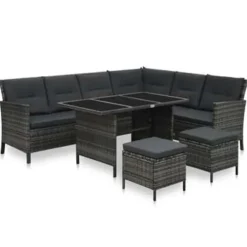 vidaXL - Eethoek - Grijs - Poly rattan