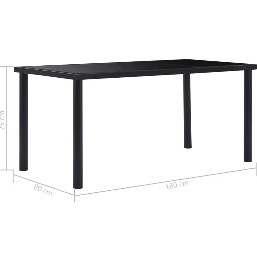 Rechthoekige Eettafels-vidaXL - Eettafel - Zwart - Glas - 160 x 80 x 75 cm