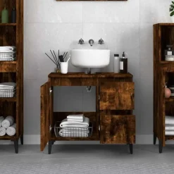 vidaXL - Gerookt eiken Wastafelonderkast - 1 deur 2 lades - Hout - 65x33x60 cm