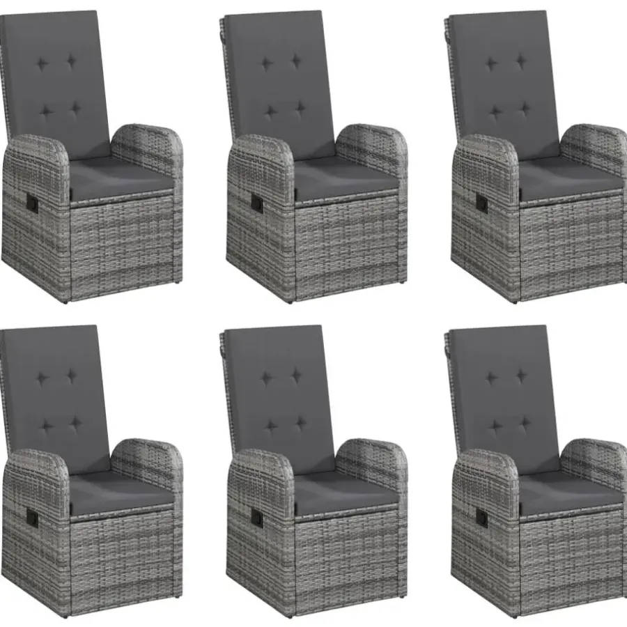 vidaXL - Grijs Tuinset - 6 verstelbaar stoelen en 150x90 cm tafel - Poly rattan