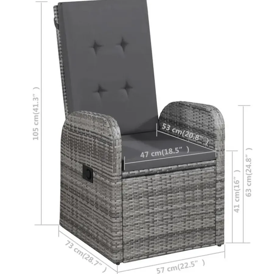 vidaXL - Grijs Tuinset - 6 verstelbaar stoelen en 150x90 cm tafel - Poly rattan