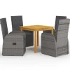 Tuinsets-vidaXL - Grijs Tuinset - 4 verstelbaar stoelen en 85x85 cm tafel - Poly rattan