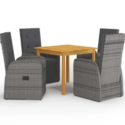 Tuinsets-vidaXL - Grijs Tuinset - 4 verstelbaar stoelen en 85x85 cm tafel - Poly rattan