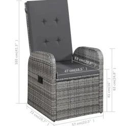 Tuinsets-vidaXL - Grijs Tuinset - 4 verstelbaar stoelen en 85x85 cm tafel - Poly rattan